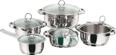 Produktbild von 5/10 tlg. KING® Kochtopfset »NEW SILVER LINE« aus Edelstahl mit Glasdeckel / für Induktion geeignet / Topfgrößen ca. 16, 16, 18, 20, 24 cm