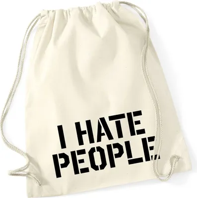 Produktbild von Huuraa Turnbeutel I HATE PEOPLE 12 Liter Natural Baumwolle Rucksack Geschenkidee