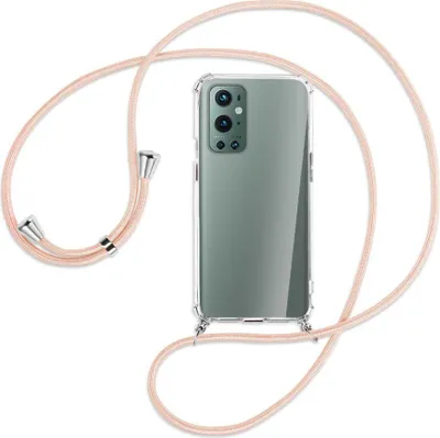 Produktbild von Handykette Backcover-Schutzhülle mit Band (Metall silberfarben) für OnePlus 9 Pro - rose peach