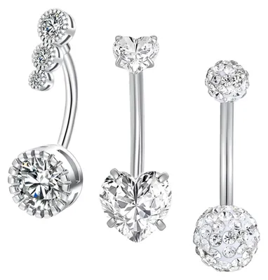 Image de 3 piercings pour nombril, en acier chirurgical, argentés et dorés, pour femmes