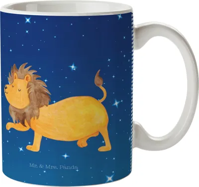 Produktbild von Mr. & Mrs. Panda Plastikbecher Sternzeichen Löwe - Sternenhimmel Blau - Geschenk, Geburtstag Juli, König Der Tiere, Haferl, Schulkind Tasse, Kinderbecher, Pott, August