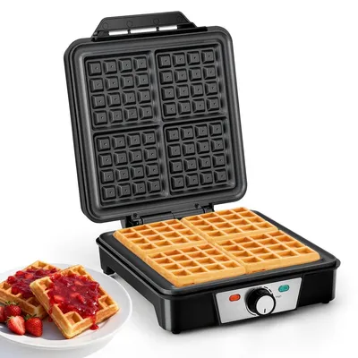 Immagine prodotto di Piastra per cialde - Belga - 4 cialde - 1200 W - Acciaio inossidabile - Temperatura regolabile