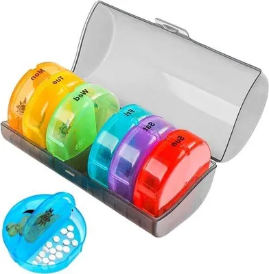 Image de Trousse de médicaments portable avec 2 compartiments pour 7 jours, boîte de médicaments de voyage, sans BPA - Huile de poisson et vitamines