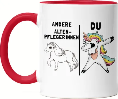 Produktbild von Andere Altenpflegerinnen Du Tasse Rot  Pferd Einhorn Humor Lustig Unicorn Geschenk Altenpflege