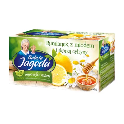 Obrázek produktu pro Ovocný a bylinný čaj Babcia Jagoda – heřmánkový čaj s medem a citronem, 20 sáčků
