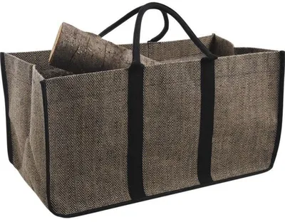 Image de Sac à Bûches 65cm En Jute Motif Chevrons - Aubry Gaspard