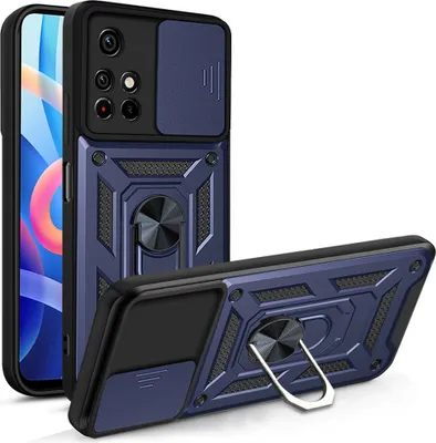 Produktbild von Redmi Note 11 Hülle mit 360° Drehbarer Magnetische Ring Ständer Halter Dia Kameraschutz TPU Bumper Silikon Schutzhülle für Xiaomi Redmi Note 11 / Note 11T Blau