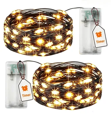 2er-Set Lichterkette mit Timer, 3 m, 30 LEDs, warmweiß