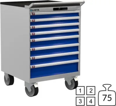 Produktbild von Lista Schubladenschrank - 78.669.518 - 1.112 x 717 x 725 mm (HxBxT) - 8 Schubladen - 75 kg - Code Lock - RAL 7035/RAL 5005