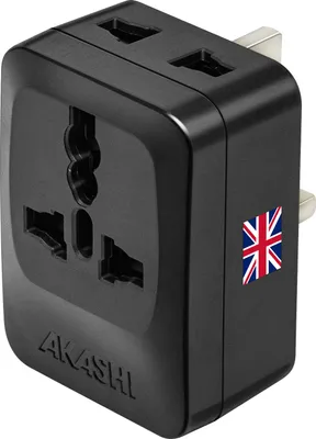 Zdjęcie produktu dla Akashi, adapter podróżny typu G UK HK 3 gniazda, czarny