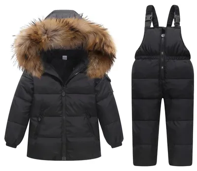 Productafbeelding van Solidchoice - Winter Snowsuit voor Kinderen 2-Delige Set met Kap en Ski Broek Zwart 18-24 Maanden