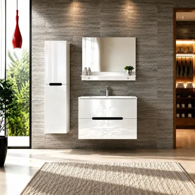 Produktbild von Faizee Home Badmöbelset Aliyah 90 cm Schwarz Weiß inkl. Waschbecken, Spiegel & Regal