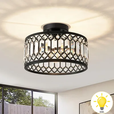 Produktbild von Deckenleuchte Rund E27 Modern,Kristall Deckenlampe Metall,Flurlampe Eisen 3000K-6500K Wohnzimmer Schlafzimmer Flur Esszimmer Balkon Eingang