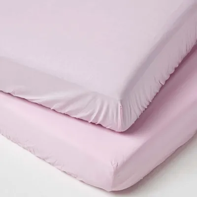 Image de HOMESCAPES Drap-housse pour lit enfant, rose, 100 % coton, densité de fils 200, lot de 2, 60 x 120 cm