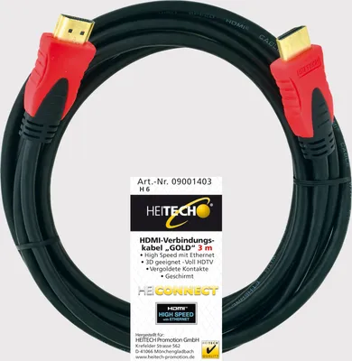 Produktbild von Heitech HDMI 3m, 3 m, HDMI, Männlich/Männlich, Schwarz