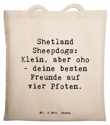 Produktbild von Mr. & Mrs. Panda Shopping Tasche Spruch Shetland Sheepdog Freunde - Transparent - Geschenk, Laptoptasche, Hunderassen Beschreibung, Treue, Jutebeutel, Einkaufstasche