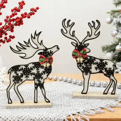 Weihnachtshirsche aus Holz, 2er-Set, Tischdeko