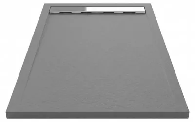 Produktbild von Mineralguss-Duschwanne extra flach RIBERA Schieferoptik ANTHRAZIT 90x170cm  Ablaufschutz in Chrom