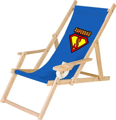 Produktbild von Holz Liegestuhl Klappbar Klappliegestuhl mit Armlehne und Getränkehalter Strandstuhl Motiv Superdad [119]