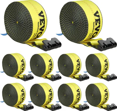 Produktbild von Windengurte, 4" x 30', 6000 lbs Tragfähigkeit, 18000 lbs Bruchfestigkeit, LKW-Gurte mit flachem Haken, Ladungskontrolle für Anhänger, Bauernhöfe, Rettungen, Baumschoner, Gelb (10er-Pack)
