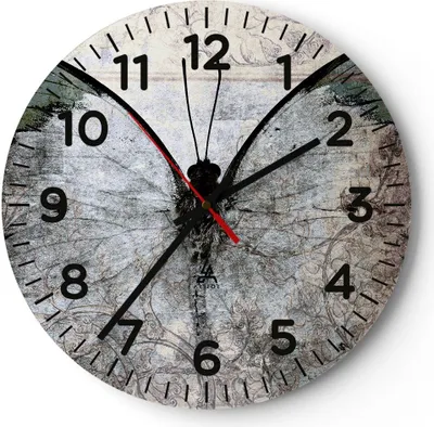 Produktbild von Wanduhr - Rund - Glasuhr - Schmetterling Abstraktion - 30x30cm - Schleichendes Uhrwerk - Lautlos - zum Aufhängen bereit - Dekoration Modern - Wanddekoration aus Glas - C4AR30x30-3679