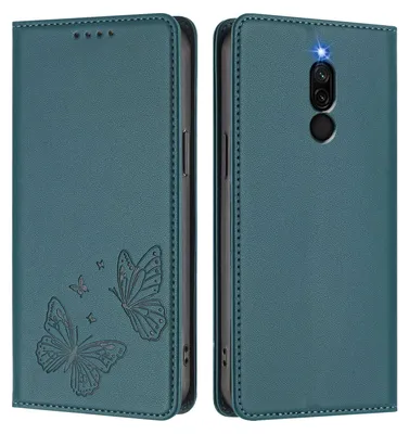 Produktbild von Lederhülle für Xiaomi Redmi 8/Redmi 8A, Schmetterling Prägung Leder Brieftasche Schutzhülle mit Ständer Grün