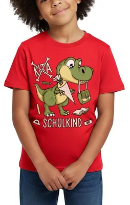 Produktbild von Spreadshirt Einschulung Schulkind 2026 Dinosaurier Dino Kinder T-Shirt, 98/104 (3-4 Jahre), Rot
