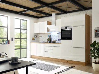 Produktbild von Küche Küchenzeile Küchenblock Marleen Premium 340 cm Weiß Artisan Eiche Respekta