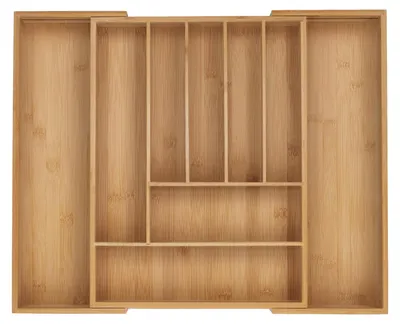 Obrázek produktu pro Organizér příborů bambus - 7 až 9 přihrádek - 5 x 32,5 až 53,5 cm - Přírodní - Do zásuvky na příbory