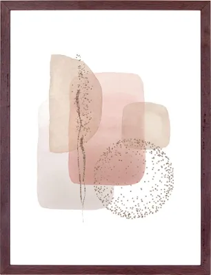 An abstract watercolor artwork with floral elements and glitter accents, framed.