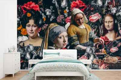 Produktbild von MuchoWow® Fototapete für Wohnzimmer oder Schlafzimmer Wandtapete Vinyl Motivtapete Malerei - Collage - Alte Meister - Blumen - 360x240 cm - Vinyl-Tapete