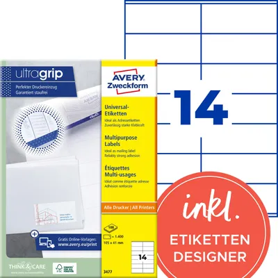 Obrázok produktu pre Avery - Etiketten - weiß - A4 (210 x 297 mm) - 100 Stck. 14) (3477)