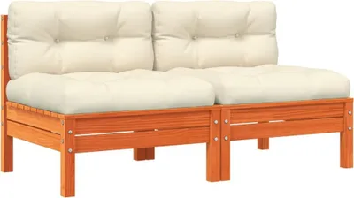 Produktbild von vidaXL Gartensofa ohne Armlehnen mit Kissen 2 Stk. Wachsbraun Kiefer