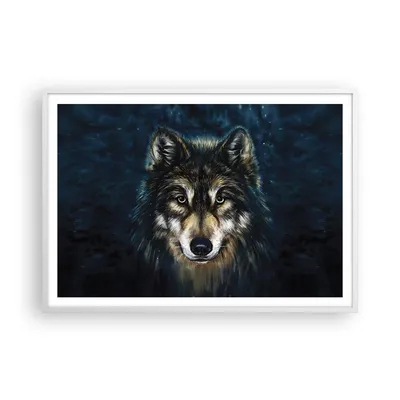Produktbild von Gerahmtes Poster - Weißer Rahmen - Wolf Dunkel Grafik - 100x70 cm - Wand Bild - Wanddeko - Wandbilder - Kunstposter - Wandposter - Bilderrahmen - Bilder - Kunstdruck - P2WAA100x70-4845