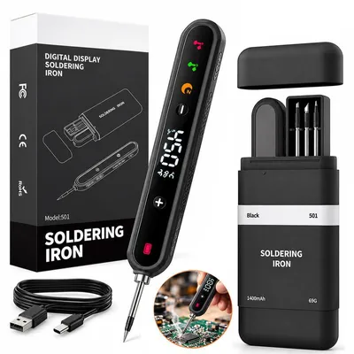 Produktbild von Elektrischer Lötkolben mit USB-C, Akku Lötkolben mit LED Display, 1400 mAh, 8–15 W, austauschbarer Lötspitze und Ruhemodus