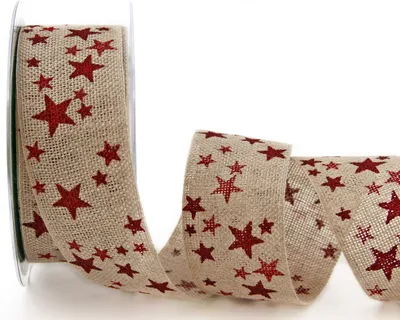 Productafbeelding van Decoratief Lint 15m x 40mm in Natuurlijk Rood met Sterrenprint