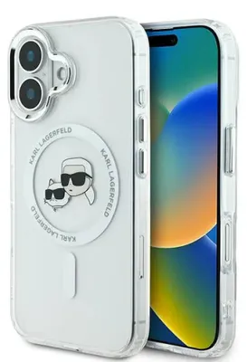 Zdjęcie produktu dla Karl Lagerfeld Klhmp16Shlskch Iphone 16 6.1" Biały/White Hardcase Iml Metal Karl&Choupette Head Magsafe