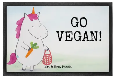 Produktbild von Mr. & Mrs. Panda Bodenvorleger Einhorn Vegan Design 50 x 75 cm - Weiß - Geschenk, Rohkost, Veganer, Gesund essen, Schmutzfänger, Leben, Unicorn, Schmutzmatte, fußmatte
