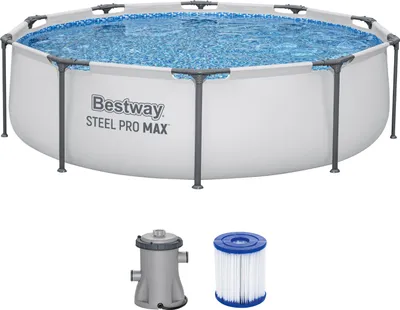 Produktbild von Bestway® Steel Pro MAX™ Frame Pool Set mit Filterpumpe Ø 305 x 76 cm, lichtgrau, rund