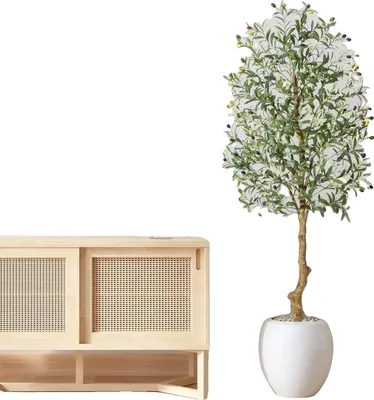 Zdjęcie produktu dla Sztuczne drzewko oliwne, wysokość 180 cm, rozmiar doniczki 16,5 cm, styl bonsai, tworzywo sztuczne, do użytku wewnątrz/na zewnątrz