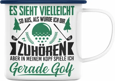Produktbild von Trendation - Golfer Geschenk Golf Emaille Tasse mit Spruch - Emaille Emaille Tasse für Golfer Geschenkidee (Blau)