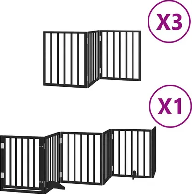 Immagine prodotto di vidaXL 15 pezzi cancello per cani con porta pieghevole nero 750 cm legno di pioppo