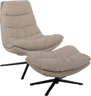 Produktbild von Relaxsessel PORTO, sandfarbener Webstoff, schwarzes Metall, 360° drehbar, inkl. Hocker, 115 kg