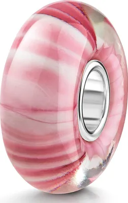 Produktbild von MATERIA by Matthias Wagner Streifen Glas Bead rosa weiß Beads Element aus Glas für Armband mit Silber Hülse 537