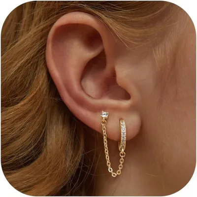 Image de Adramata Boucles d'oreilles 925 argent 14 carats plaqué zirconium Set de chaînes suspendues