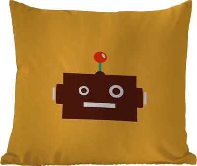 Produktbild von MuchoWow® Outdoor Kissen - Roboter - Gesicht - Antenne - Gelb - Jungen - Kind - 50x50 cm - Wetterfest - Lounge Kissen - Komfortabel - Kissen mit Bild