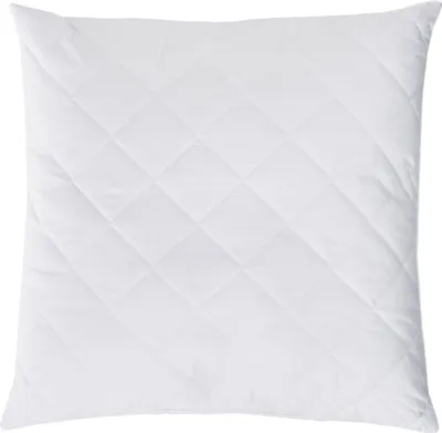 A white quilted pillow on a white background.
