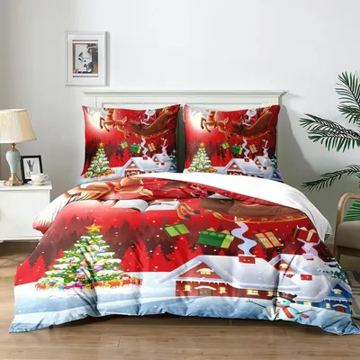 Produktbild von Weihnachts Bettwäsche 3-teilig 140x200cm Rentier Motiv mit 2 Kissenbezügen 65x65cm Polyester Mikrofaser