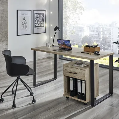 Produktbild von Büromöbel Set 2-teilig HILLSTON-43 mit 140cm Schreibtisch in San Remo Eiche
