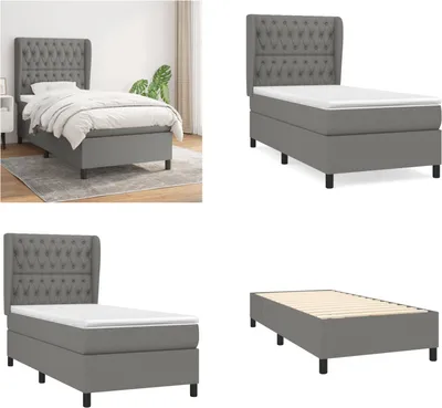 Image de vidaXL Lit boxspring avec matelas gris foncé 90x200 cm Tissu - Lit boxspring - Lits boxspring - Lit - Meubles de chambre à coucher